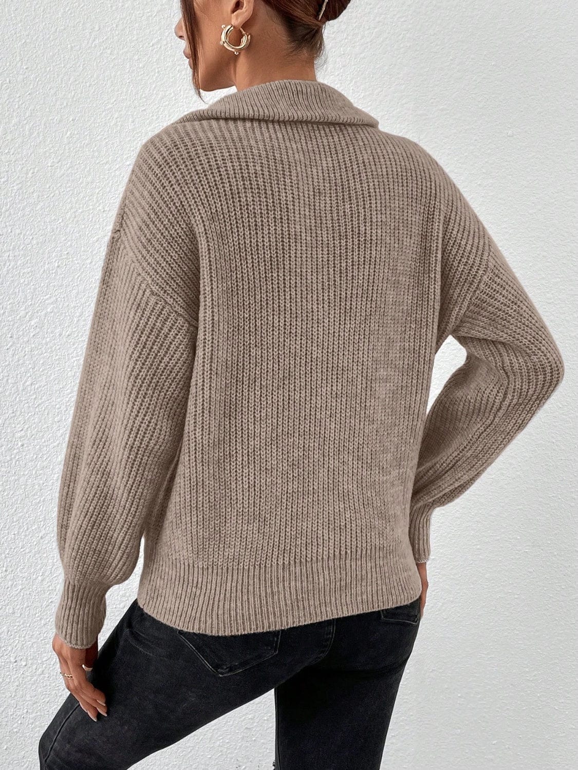 Honey Half Zip Dropped Shoulder Sweater - Trendsi