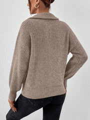 Honey Half Zip Dropped Shoulder Sweater - Trendsi