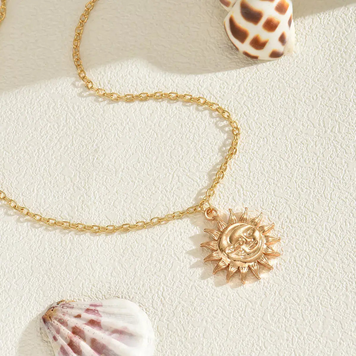 18K Gold-Plated Sunburst Pendant Necklace - Trendsi - Flyclothing LLC