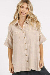 Mittoshop Mineral Wash Gauze Oversized Short Sleeve Shirt - Trendsi - Flyclothing LLC