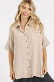 Mittoshop Mineral Wash Gauze Oversized Short Sleeve Shirt - Trendsi