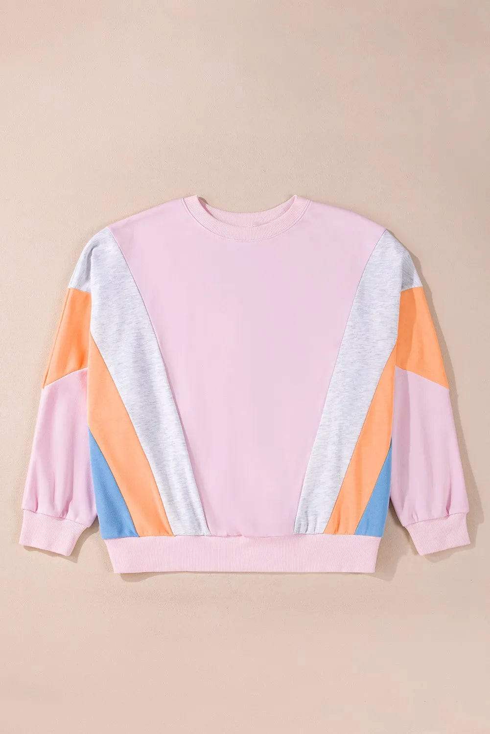Color Block Round Neck Long Sleeve Sweatshirt - Trendsi - Flyclothing LLC