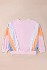 Color Block Round Neck Long Sleeve Sweatshirt - Trendsi - Flyclothing LLC