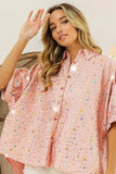 BiBi Sequin Striped Short Dolman Sleeve Blouse - Trendsi - Flyclothing LLC