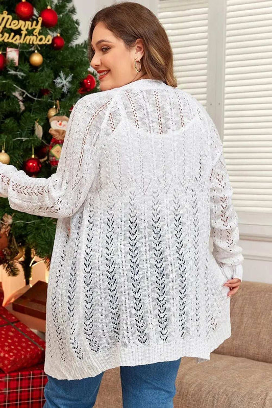 Plus Size Openwork Open Front Long Sleeve Cardigan - Trendsi - Flyclothing LLC
