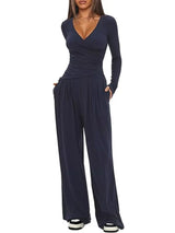 Casual Long Sleeve Top and Wide Leg Pants Set - Trendsi - Flyclothing LLC