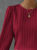 Round Neck Long Sleeve Blouse - Trendsi - Flyclothing LLC