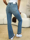 Judy Blue Full Size Mid Rise Destroyed Hem Distressed Jeans - Trendsi - Flyclothing LLC