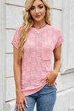 Checkered Round Neck Short Sleeve Knit Top - Trendsi