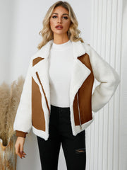 Pocketed Sherpa Zip Up Long Sleeve Jacket - Trendsi