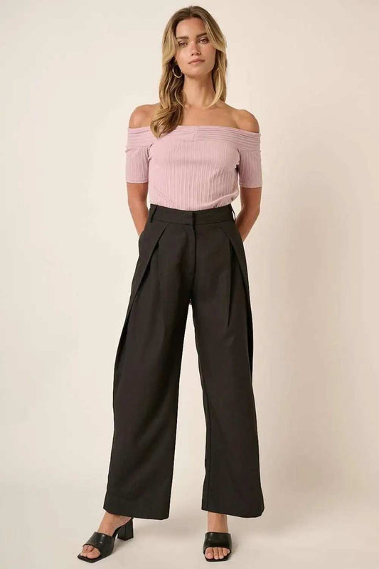 Mittoshop Deep Pleated High Waisted Wide Leg Pants - Trendsi - Flyclothing LLC