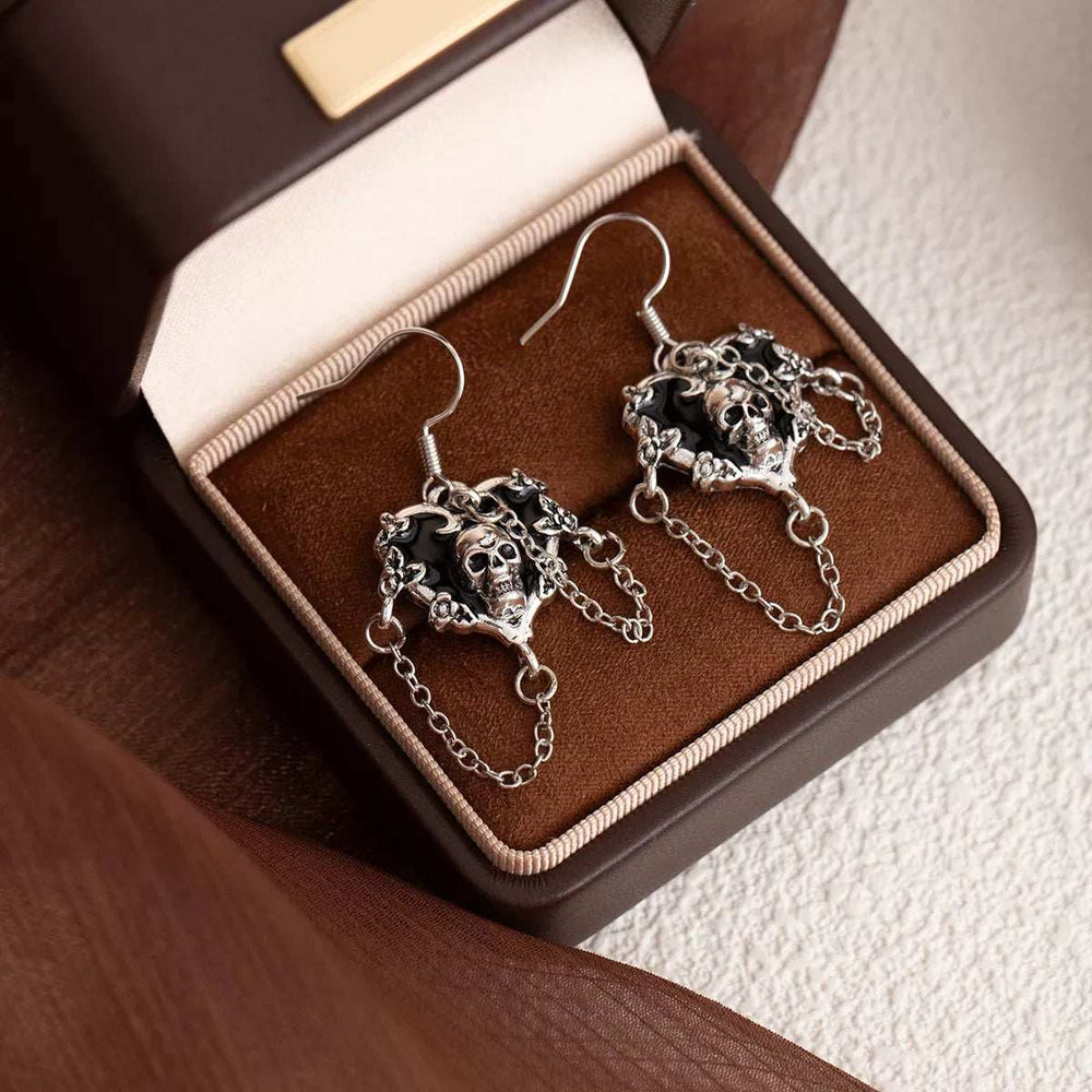 Halloween Alloy Heart Skull Earrings with Chain Detail - Trendsi - Flyclothing LLC