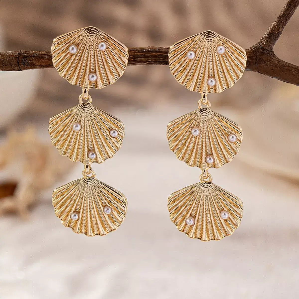 Seashell Dangle Earrings with Pearl Accents - Trendsi - Flyclothing LLC
