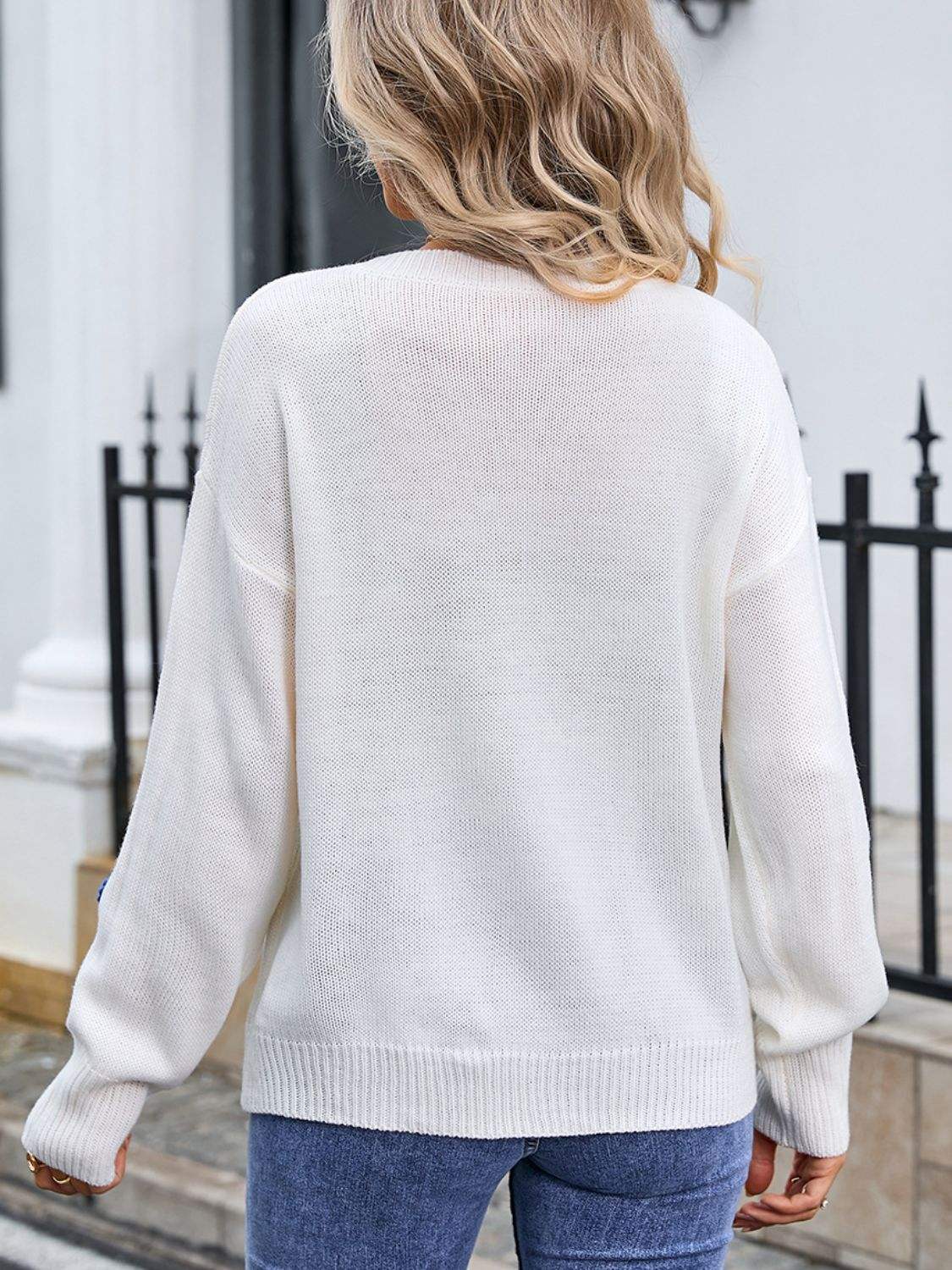 Crochet Flower Round Neck Sweater - Trendsi - Flyclothing LLC