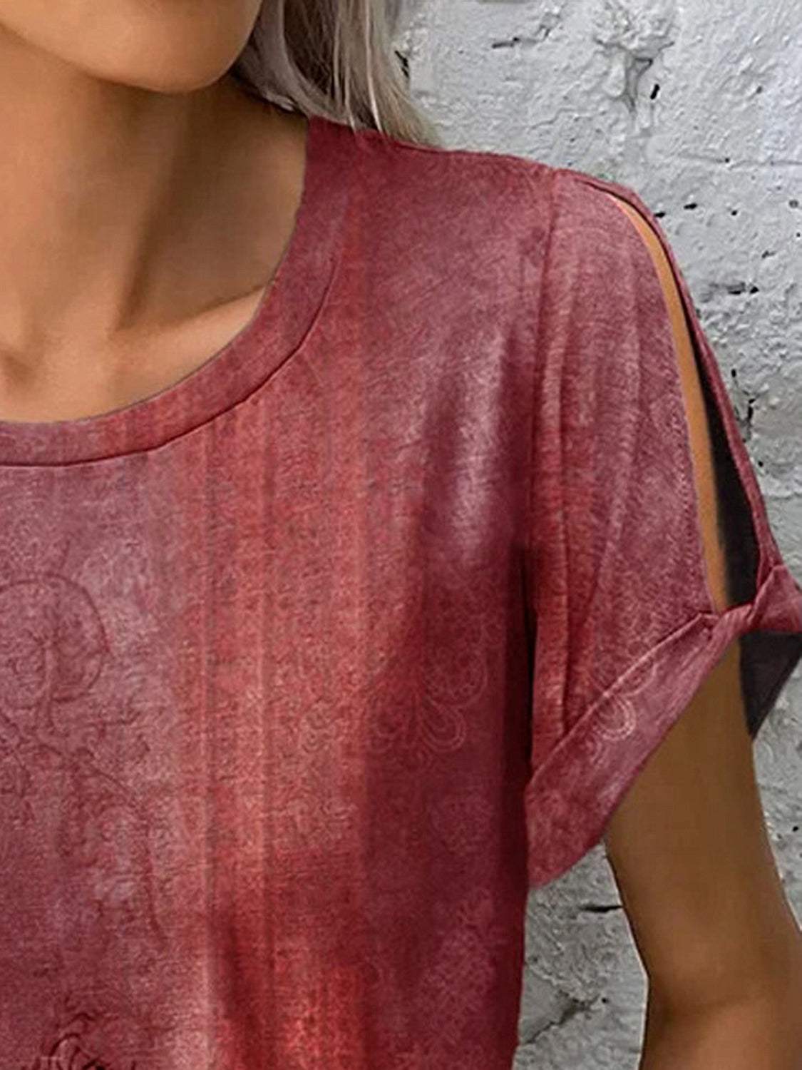 Printed Round Neck Short Sleeve T-Shirt - Trendsi - Flyclothing LLC