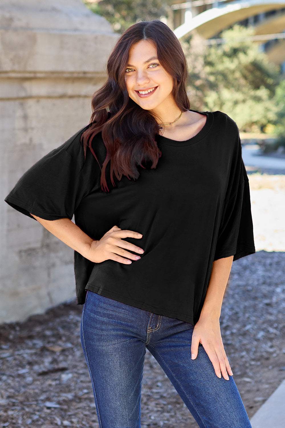 Basic Bae Bamboo Full Size Round Neck Drop Shoulder T-Shirt - Trendsi - Flyclothing LLC