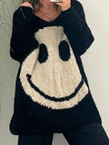 Smiling Face V-Neck Long Sleeve Sweater - Trendsi