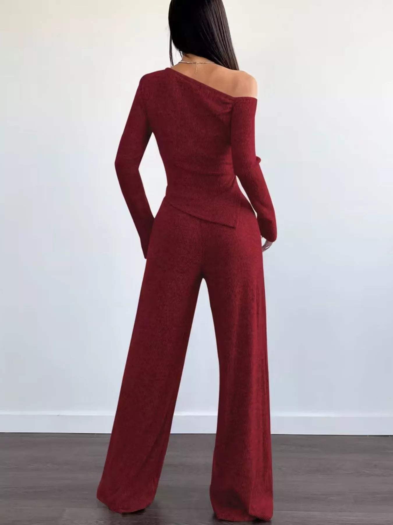 Chic One-Shoulder Asymmetrical Top and Wide-Leg Pants Set - Trendsi - Flyclothing LLC