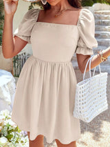 Square Neck Puff Sleeve A-Line Mini Dress - Trendsi - Flyclothing LLC