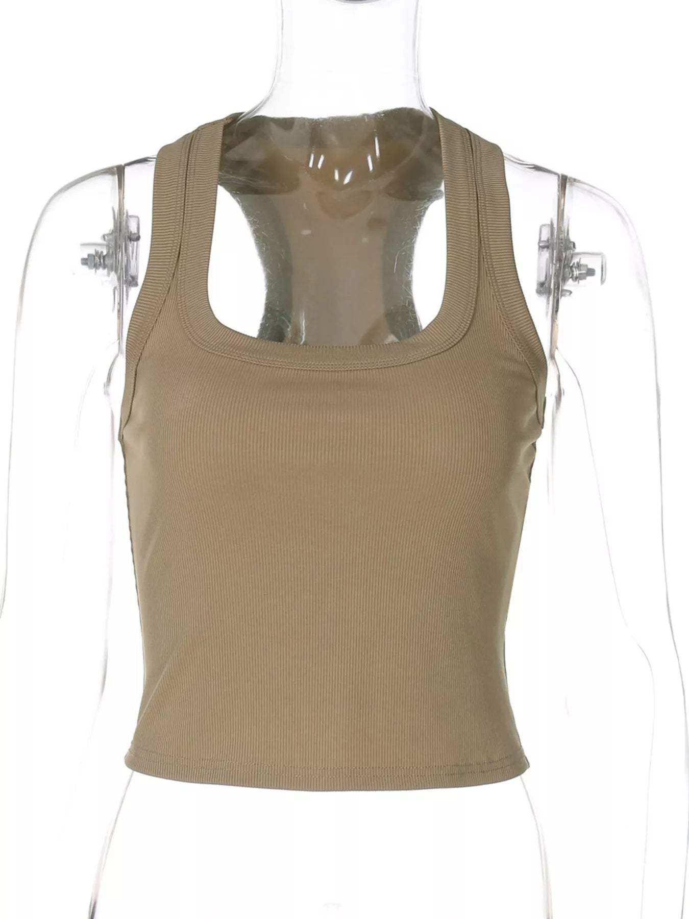 Ribbed Square Neck Tank Top - Trendsi - Flyclothing LLC