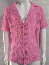 Men's Plus Size Herringbone Eyelet Button Down Knit Shirt - Trendsi - Flyclothing LLC