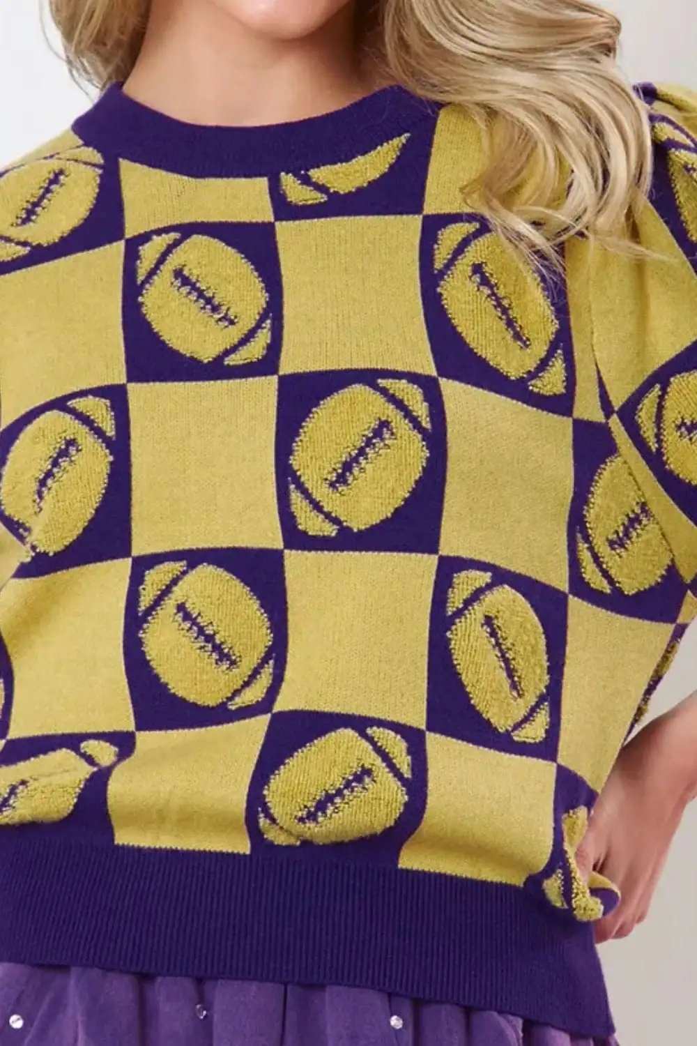 Football Round Neck Short Sleeve Sweater - Trendsi - Flyclothing LLC