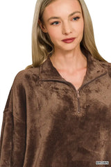 Zenana Faux Fur Half Zip Pocket Pullover - Trendsi - Flyclothing LLC