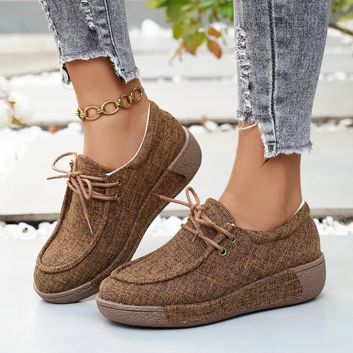Round Toe Lace-Up Sneakers - Trendsi - Flyclothing LLC