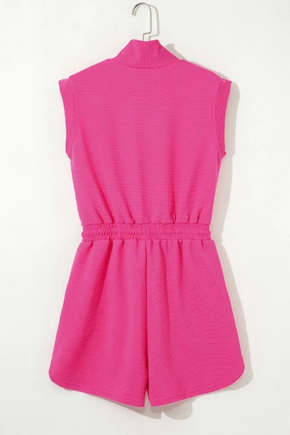 Textured Short Sleeve Half Zip Drawstring Waist Romper - Trendsi - Flyclothing LLC