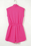 Textured Short Sleeve Half Zip Drawstring Waist Romper - Trendsi - Flyclothing LLC
