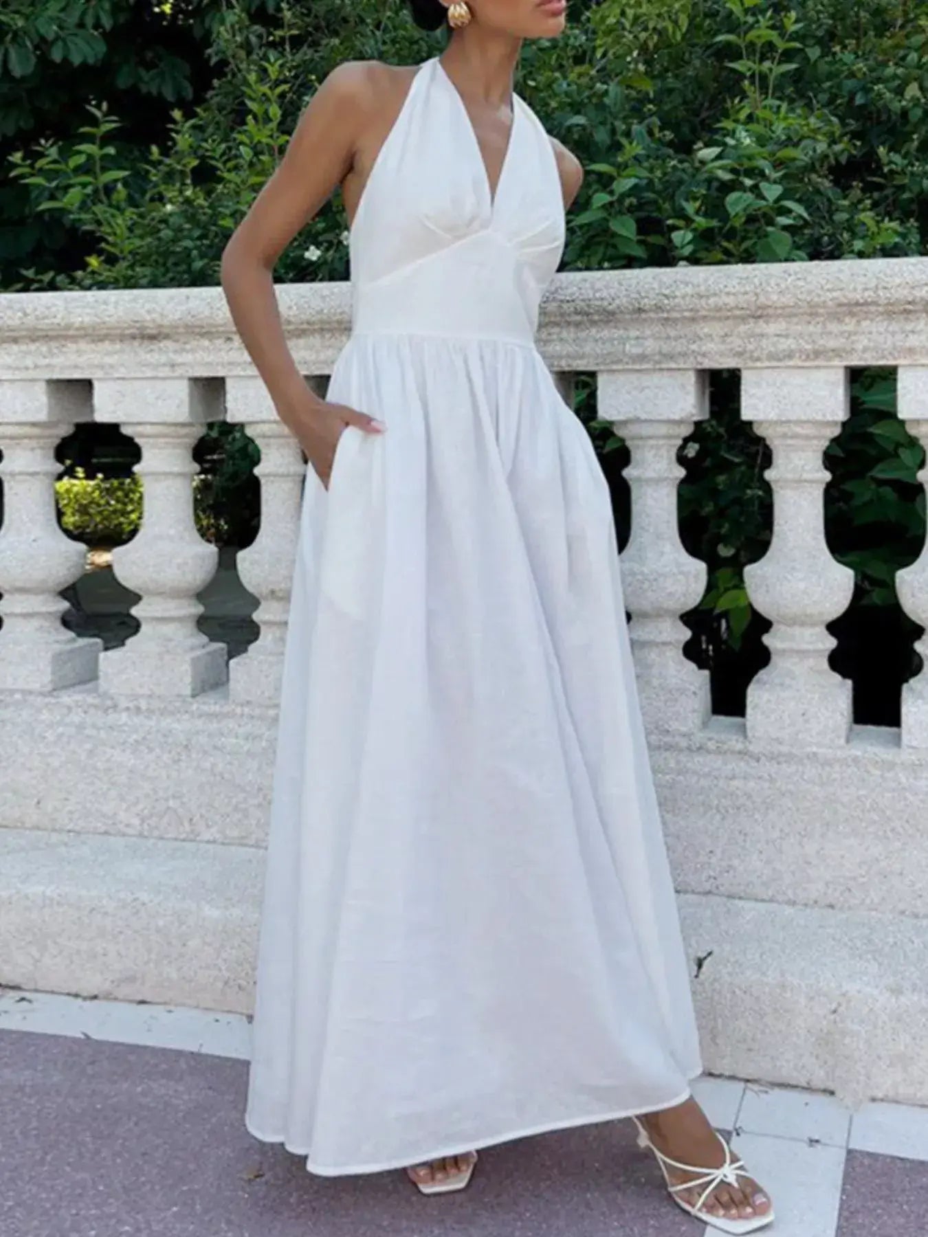 Halter Neck Flowy Maxi Dress - Trendsi - Flyclothing LLC