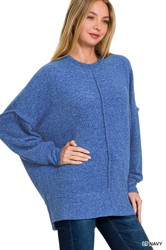 Zenana Brushed Melange Hacci Oversized Sweater - Trendsi - Flyclothing LLC