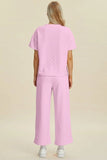 Double Take Full Size Texture Round Neck Short Sleeve Top and Pants Set - Trendsi