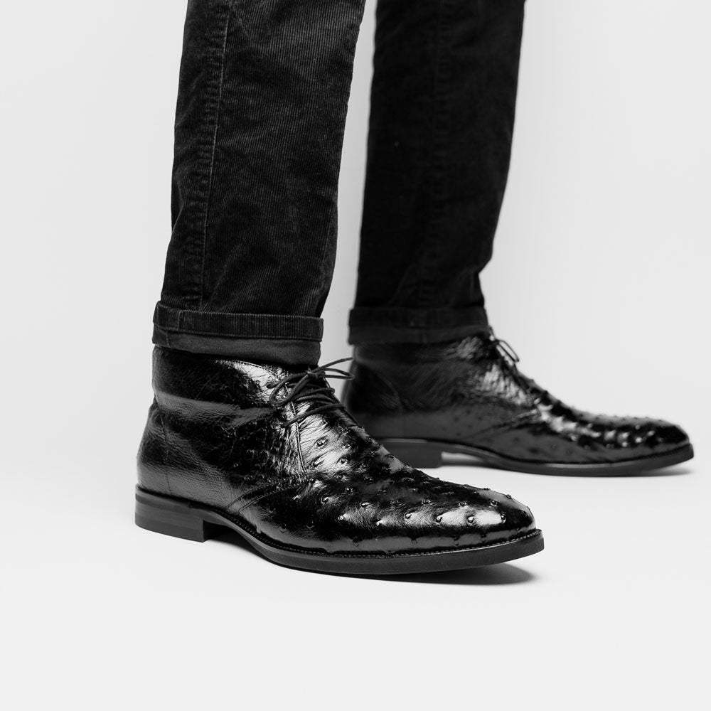 43-594-BLK MARCO Ostrich Quill Chukka Boot, Black - Zelli Italia - Flyclothing LLC