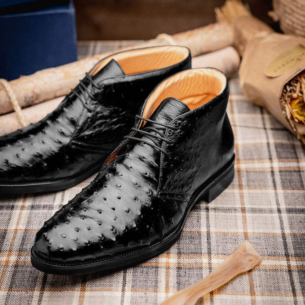 43-594-BLK MARCO Ostrich Quill Chukka Boot, Black - Zelli Italia - Flyclothing LLC