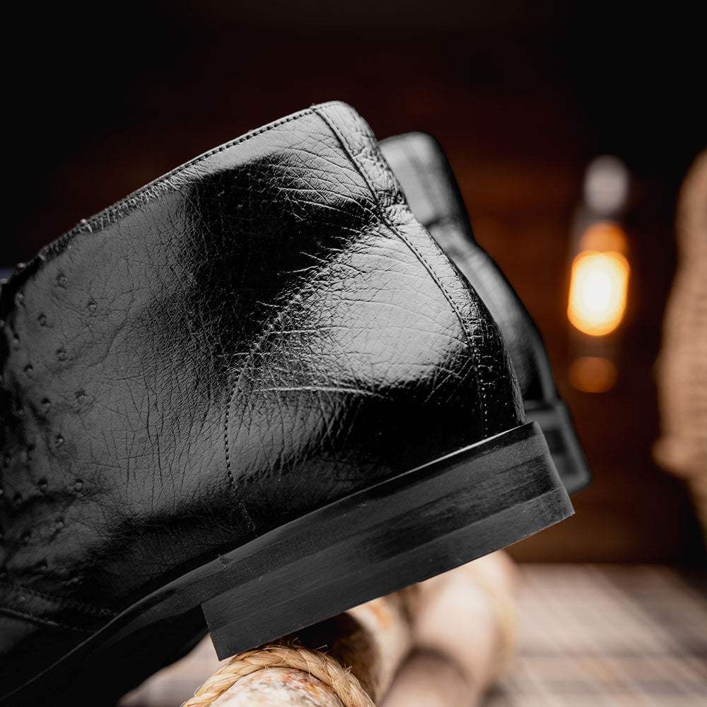 43-594-BLK MARCO Ostrich Quill Chukka Boot, Black - Zelli Italia - Flyclothing LLC