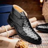 43-594-BLK MARCO Ostrich Quill Chukka Boot, Black - Zelli Italia - Flyclothing LLC