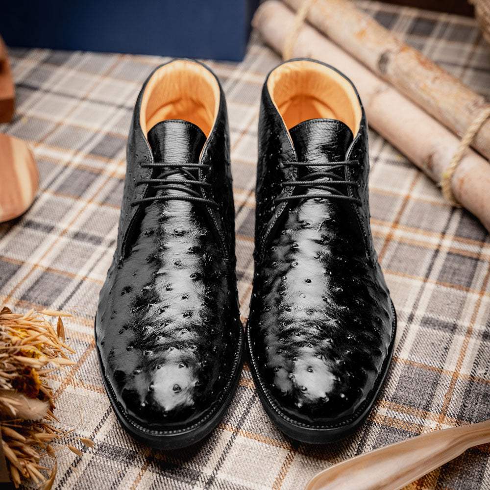 43-594-BLK MARCO Ostrich Quill Chukka Boot, Black - Zelli Italia - Flyclothing LLC