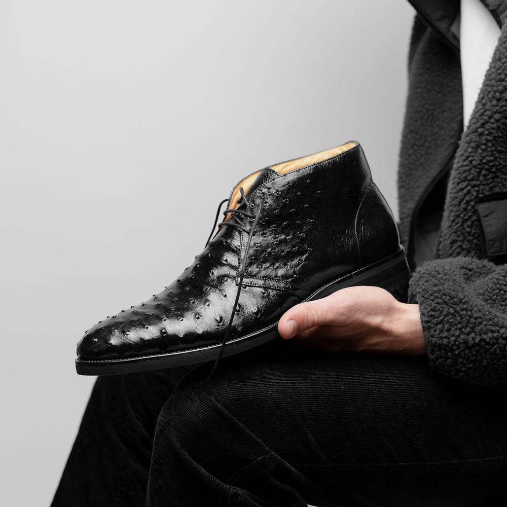 43-594-BLK MARCO Ostrich Quill Chukka Boot, Black - Zelli Italia - Flyclothing LLC