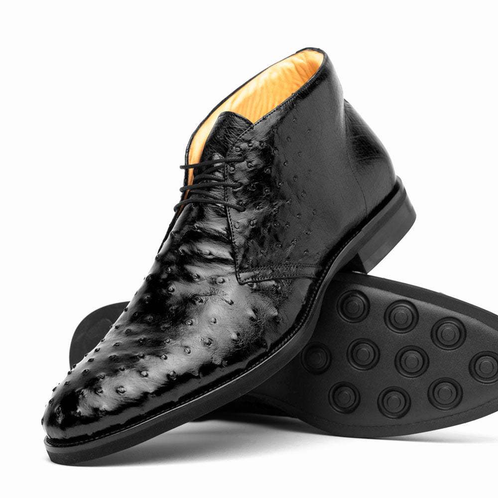 43-594-BLK MARCO Ostrich Quill Chukka Boot, Black - Zelli Italia - Flyclothing LLC