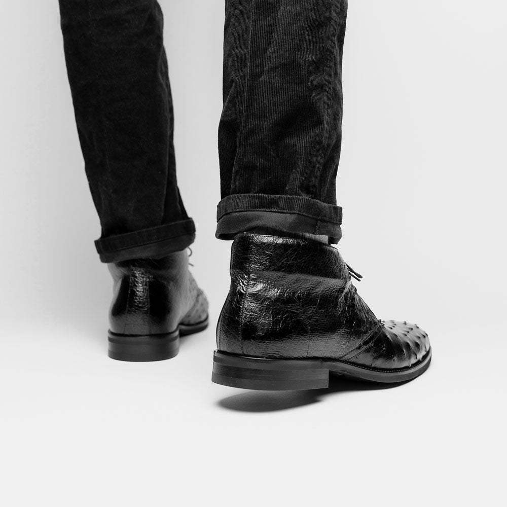 43-594-BLK MARCO Ostrich Quill Chukka Boot, Black - Zelli Italia - Flyclothing LLC