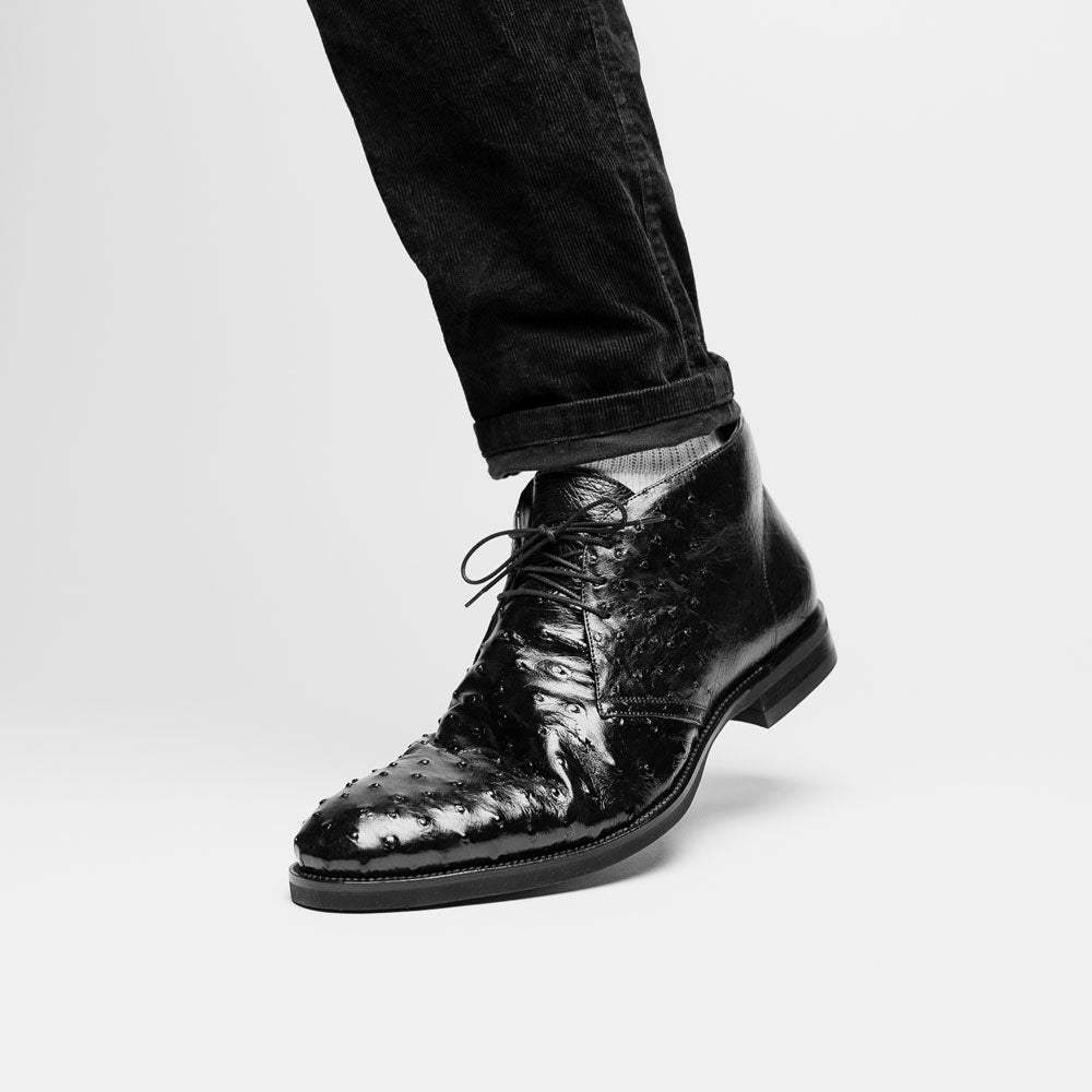 43-594-BLK MARCO Ostrich Quill Chukka Boot, Black - Zelli Italia - Flyclothing LLC