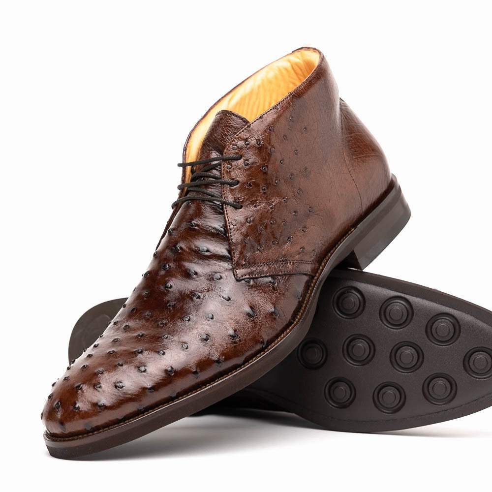 43-594-BRN MARCO Ostrich Quill Chukka Boot, Brown - Zelli Italia - Flyclothing LLC