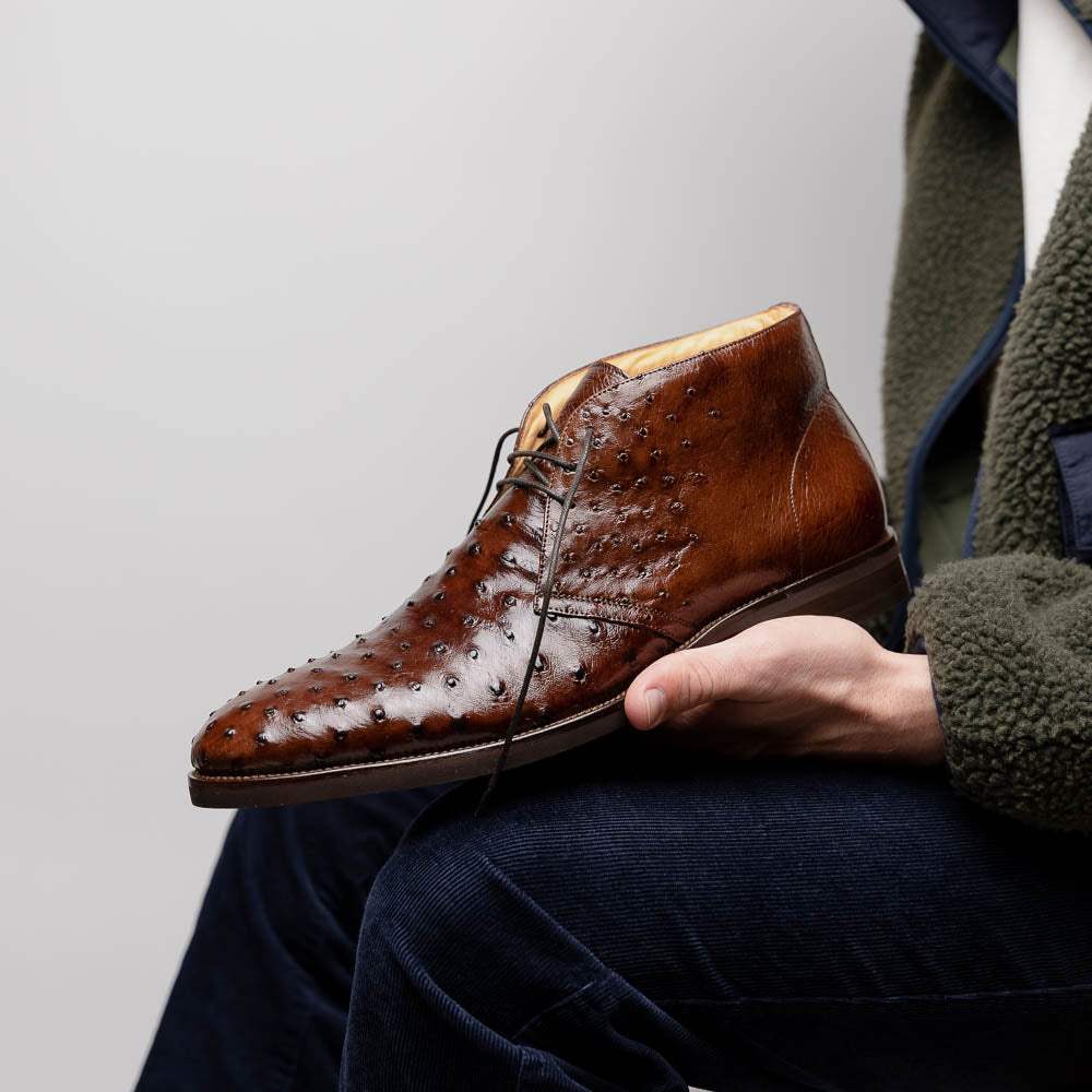 43-594-BRN MARCO Ostrich Quill Chukka Boot, Brown - Zelli Italia - Flyclothing LLC
