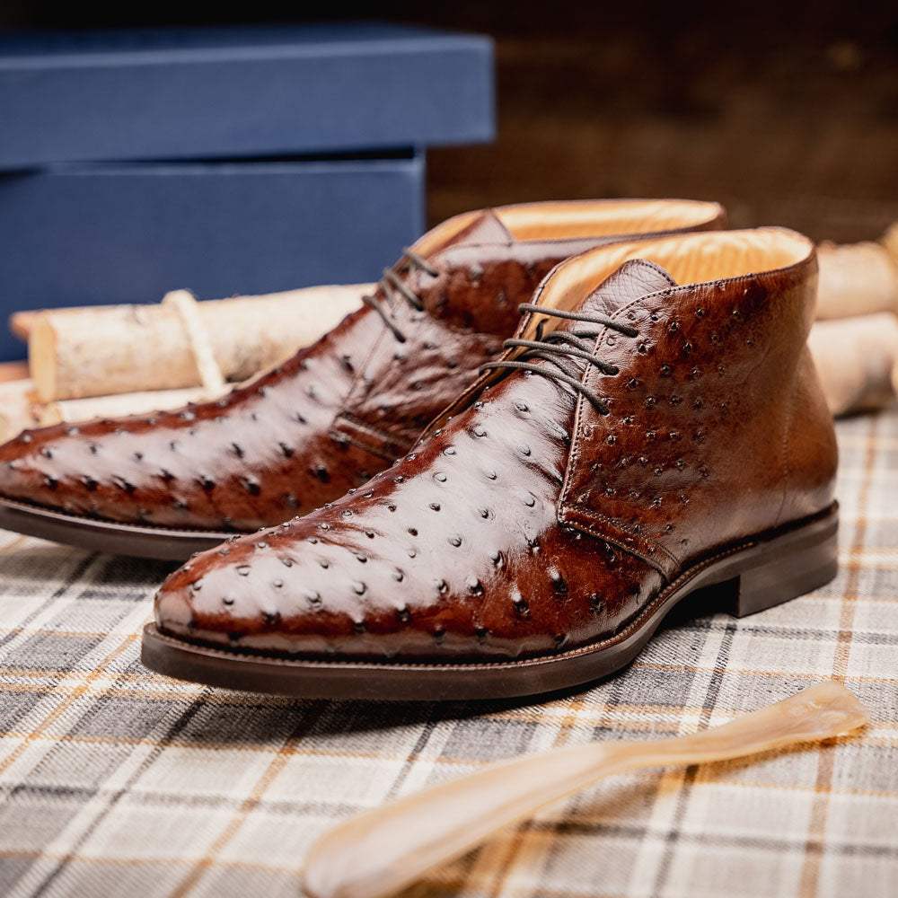 43-594-BRN MARCO Ostrich Quill Chukka Boot, Brown - Zelli Italia - Flyclothing LLC