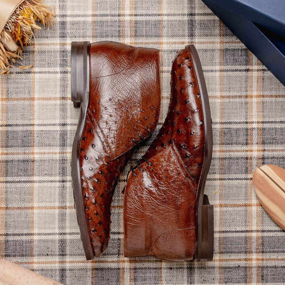 43-594-BRN MARCO Ostrich Quill Chukka Boot, Brown - Zelli Italia - Flyclothing LLC