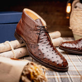 43-594-BRN MARCO Ostrich Quill Chukka Boot, Brown - Zelli Italia - Flyclothing LLC