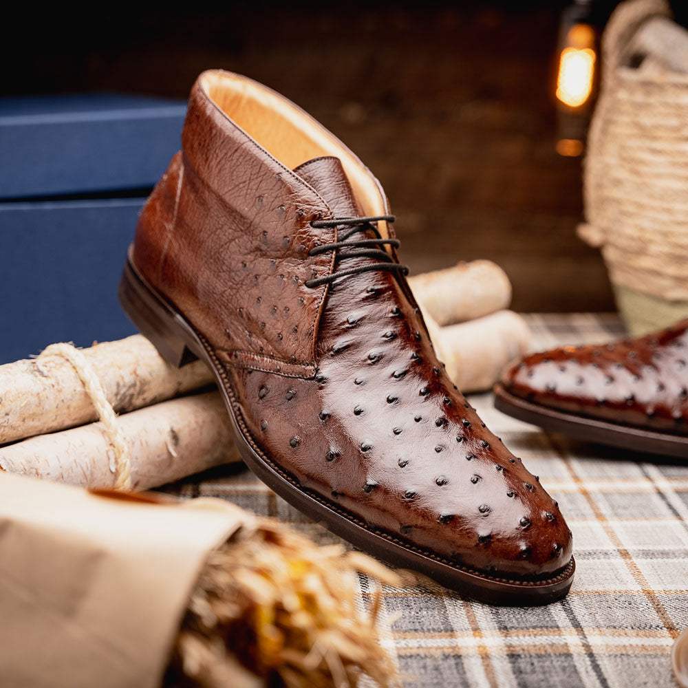 43-594-BRN MARCO Ostrich Quill Chukka Boot, Brown - Zelli Italia - Flyclothing LLC