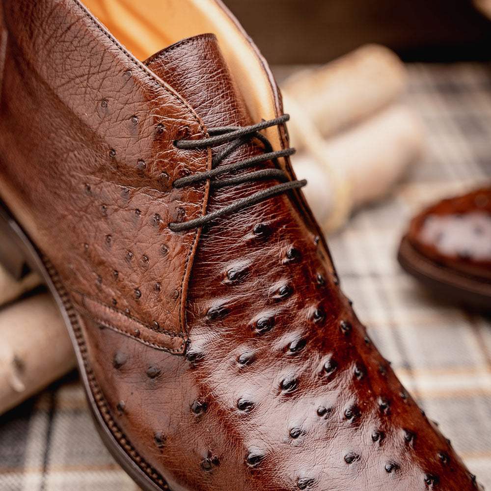 43-594-BRN MARCO Ostrich Quill Chukka Boot, Brown - Zelli Italia - Flyclothing LLC