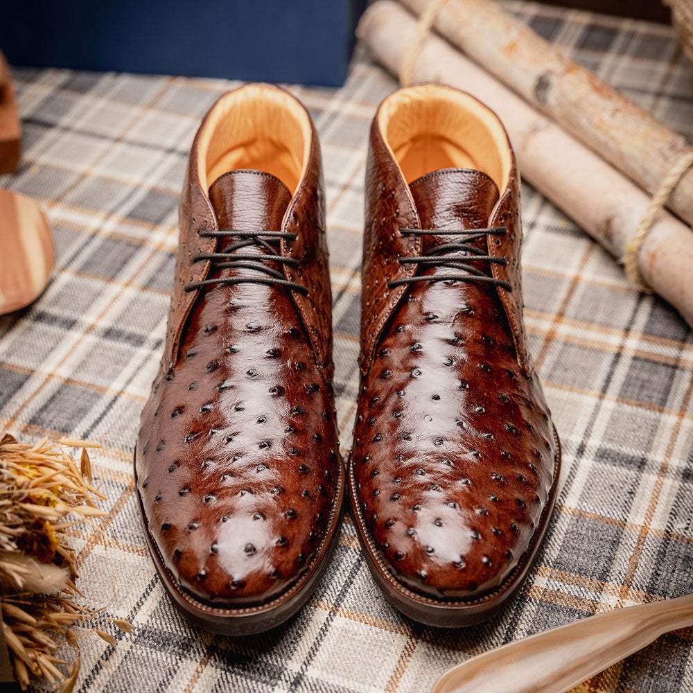 43-594-BRN MARCO Ostrich Quill Chukka Boot, Brown - Zelli Italia - Flyclothing LLC